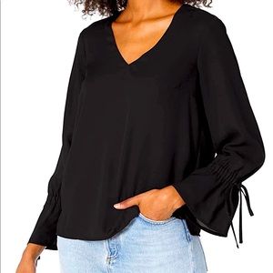 J. Crew Mercantile womens black tie sleeve blouse